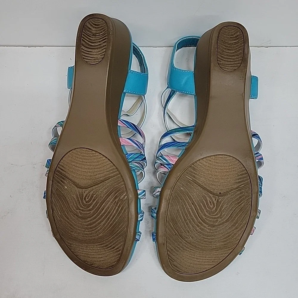 Impo Stretch‎ Caribbean Blues Slingback Wedge Heels Size 6.5 M Super Cute Preppy